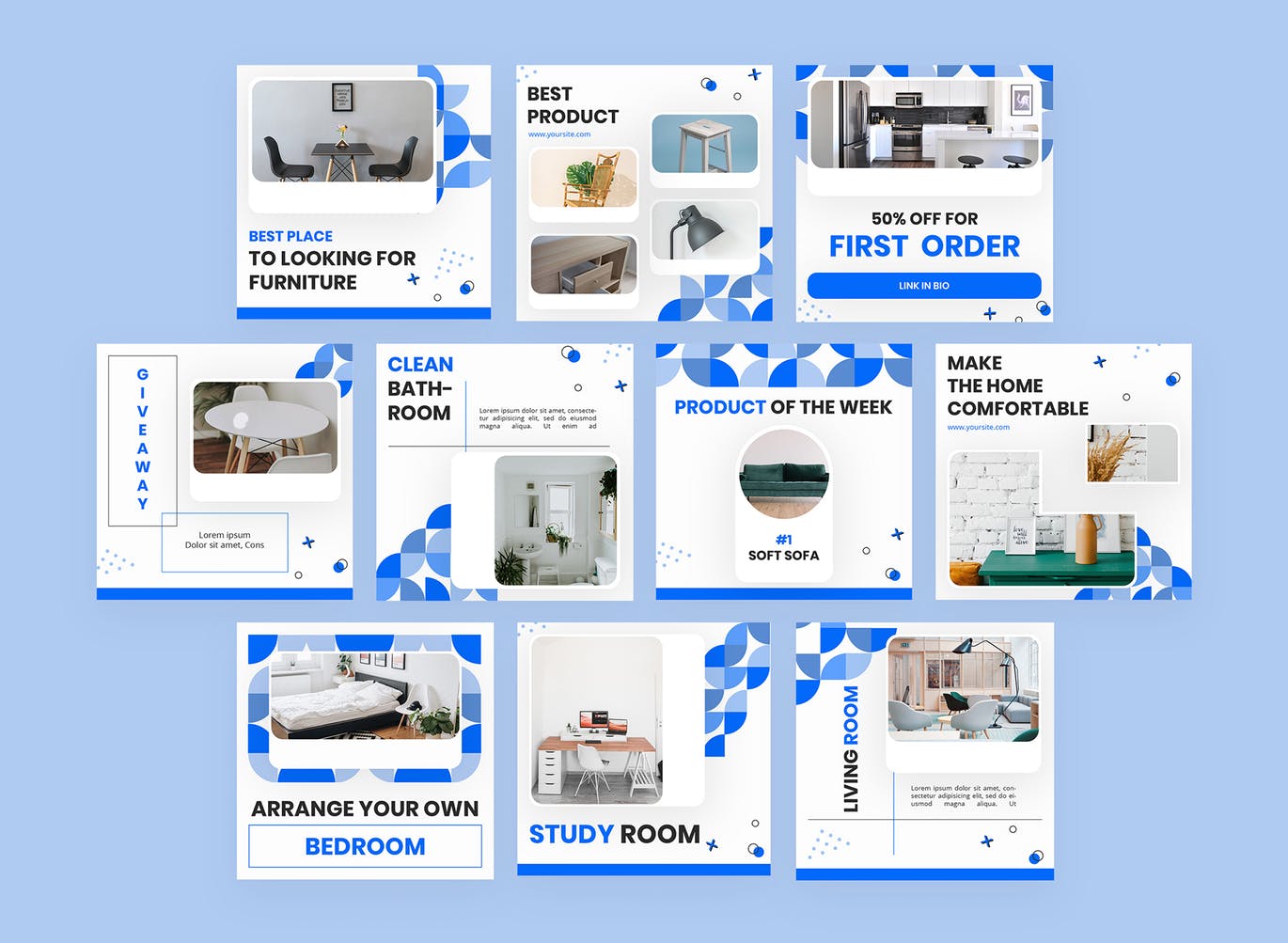 孟菲斯风格Instagram信息流贴图设计模板素材库精选 Meble – Instagram Feeds Pack插图(1)