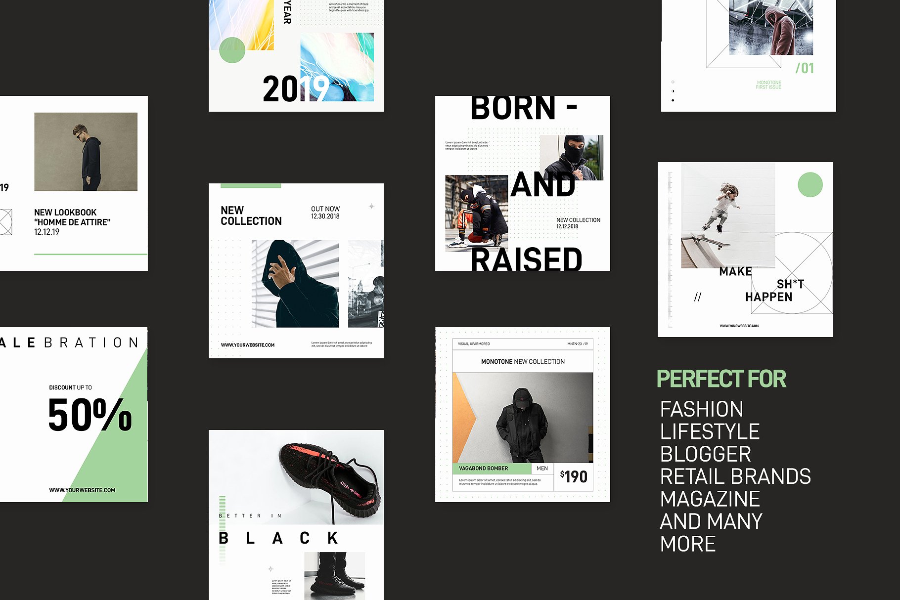 Instagram社交电商促销广告Banner模板 Monotone Streetwear Instagram Bundle插图(2)