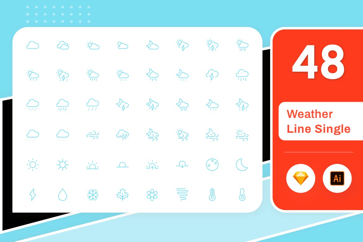 Line Senja图标系列：各种天气符号矢量线性图标 Line Senja – Weather插图(1)