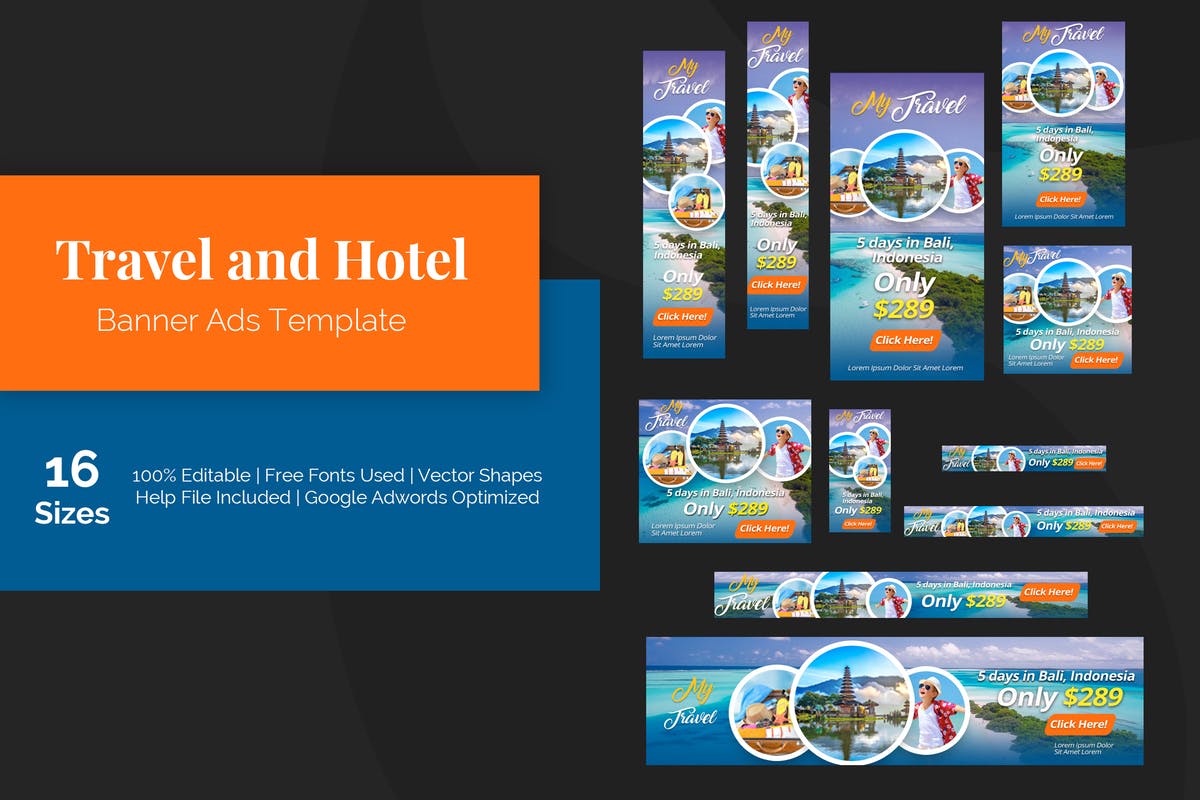 旅行&酒店网站Banner素材库精选广告模板 Travel and Hotel Banner Ads Template插图
