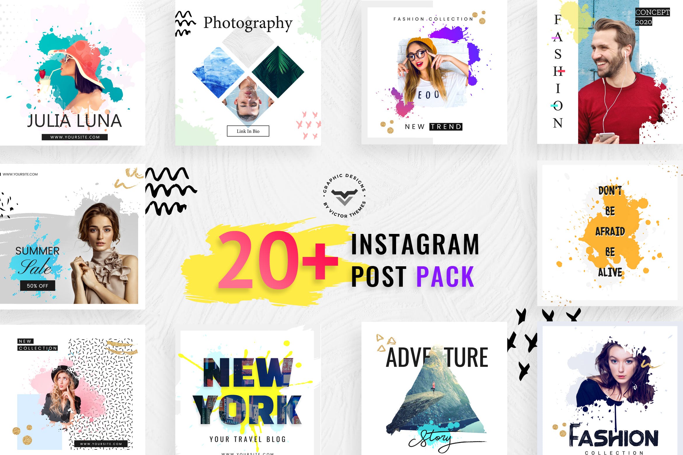 20+水墨笔刷风格Instagram社交文章贴图模板素材库精选 Instagram Post Social Media Template插图