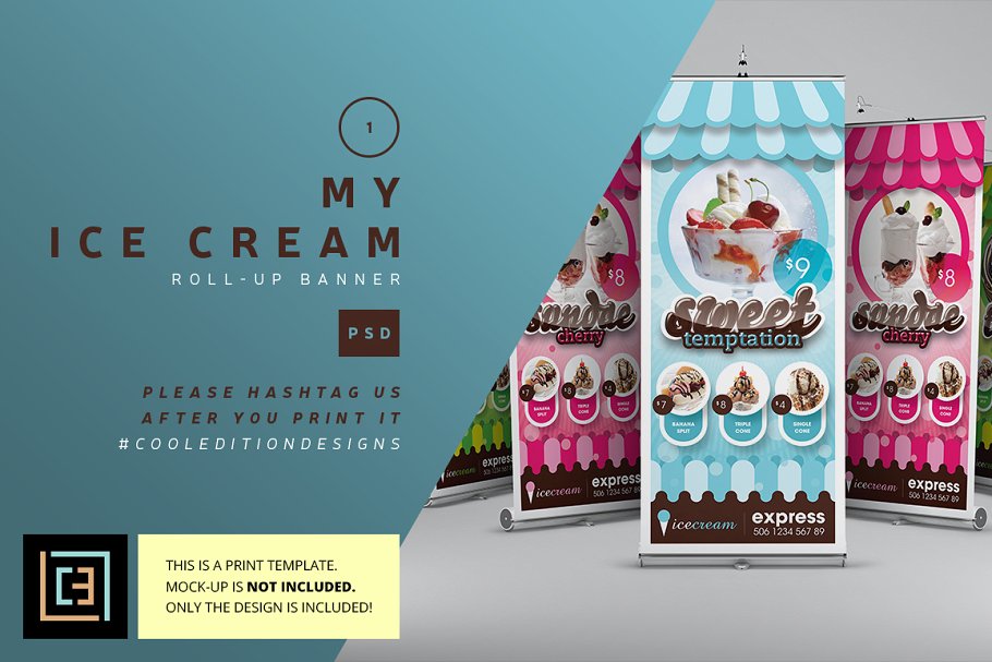 雪糕甜品品牌易拉宝X展架广告模板 My Ice Cream – Roll-Up Banner插图
