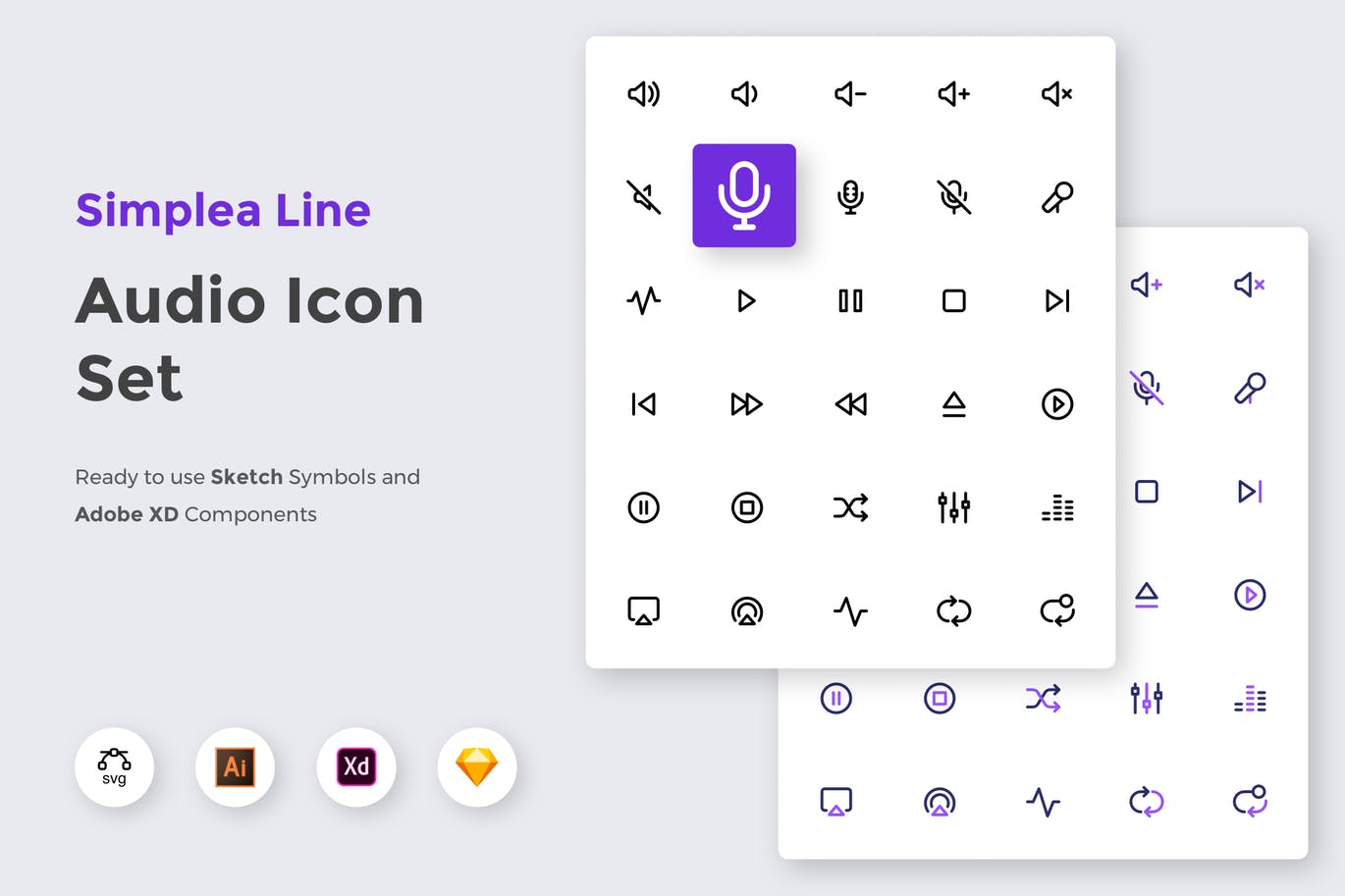 简约风音频多媒体UI设计线性图标矢量素材 Simplea Line – Audio Icon Set插图