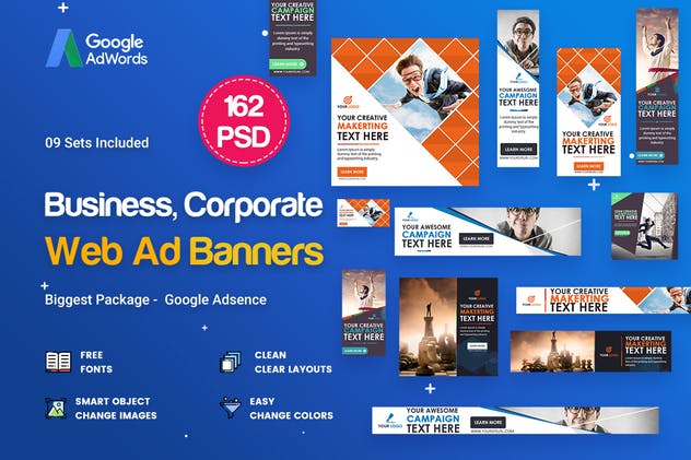 162款多用途多尺寸商业广告Banner素材库精选广告模板 Multipurpose, Business Banners Ad – 162 PSD插图(1)