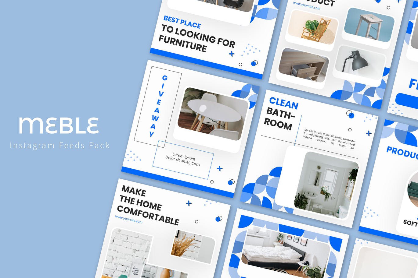 孟菲斯风格Instagram信息流贴图设计模板素材库精选 Meble – Instagram Feeds Pack插图