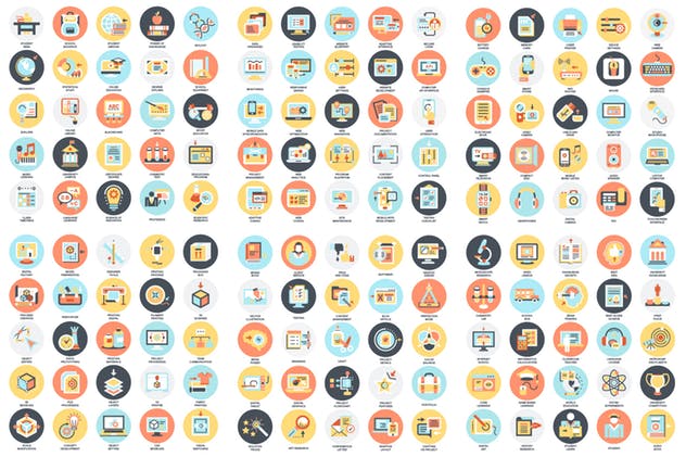 1600枚多主题扁平设计风格矢量图标套装 Bundle Flat Icons插图(4)