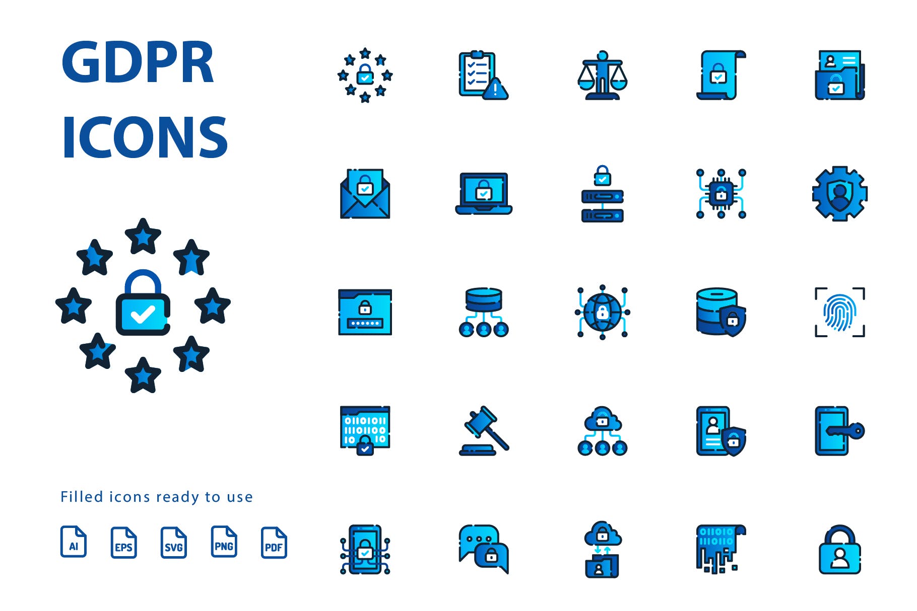 25枚GDPR通用数据保护条例主题填充素材库精选图标 GDPR Filled插图(1)