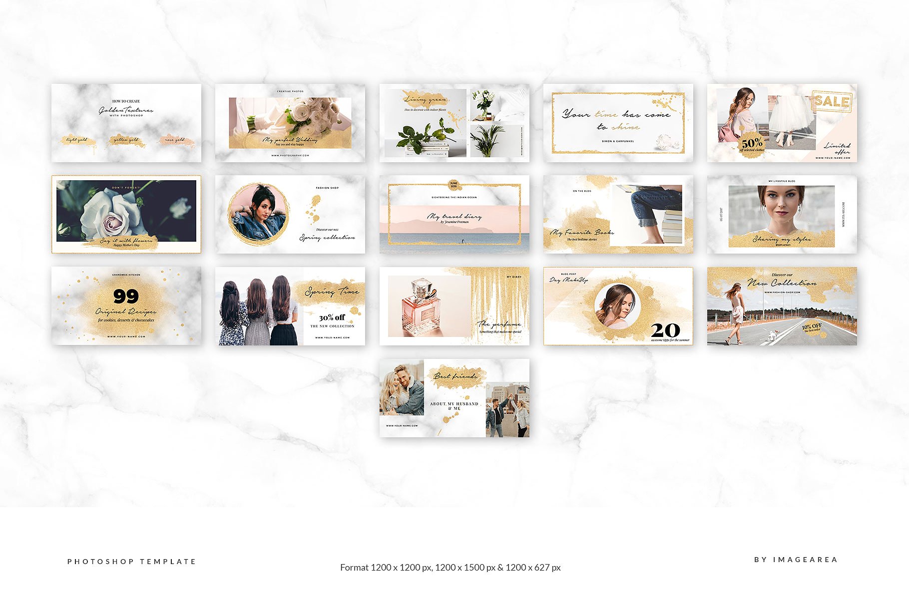 极力推荐：社交媒体贴图素材包 [Banner, 广告, 海报模板素材库精选，1.75GB] Brushed Gold – Social Media Pack插图(6)