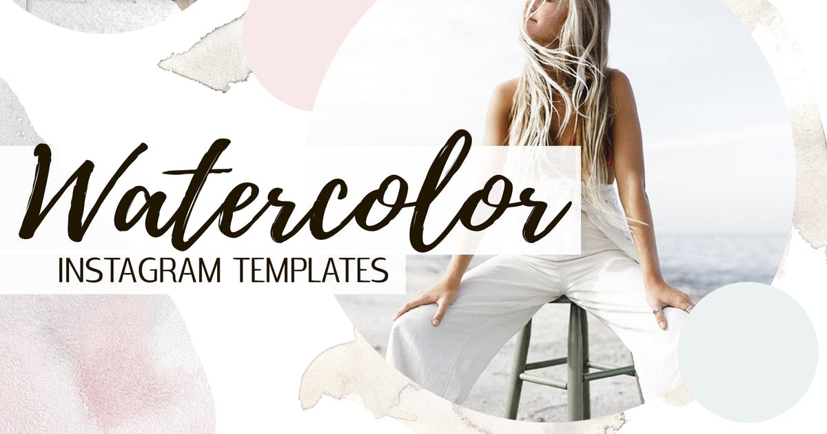 女性时尚水彩Instagram社交设计模板素材库精选素材 Watercolor Instagram Templates插图
