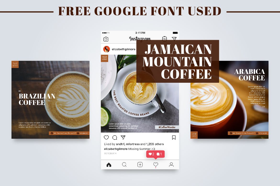 咖啡品牌Instagram社交推广设计素材包 CAFEZIO – Instagram Post Kit插图(2)