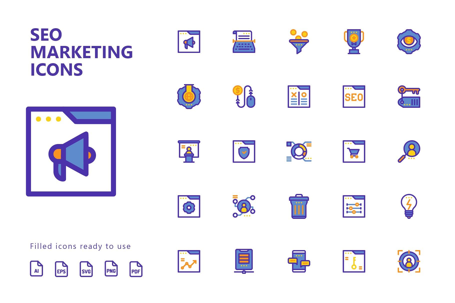 25枚SEO搜索引擎优化营销矢量填充素材库精选图标v2 SEO Marketing Filled Icons插图(1)