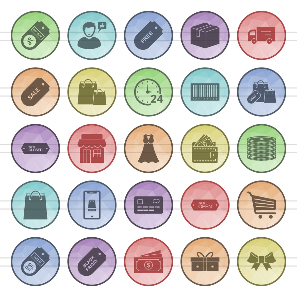 25枚黑色星期五主题多边形填充色矢量素材库精选图标 25 Black Friday Filled Low Poly Icons插图(1)