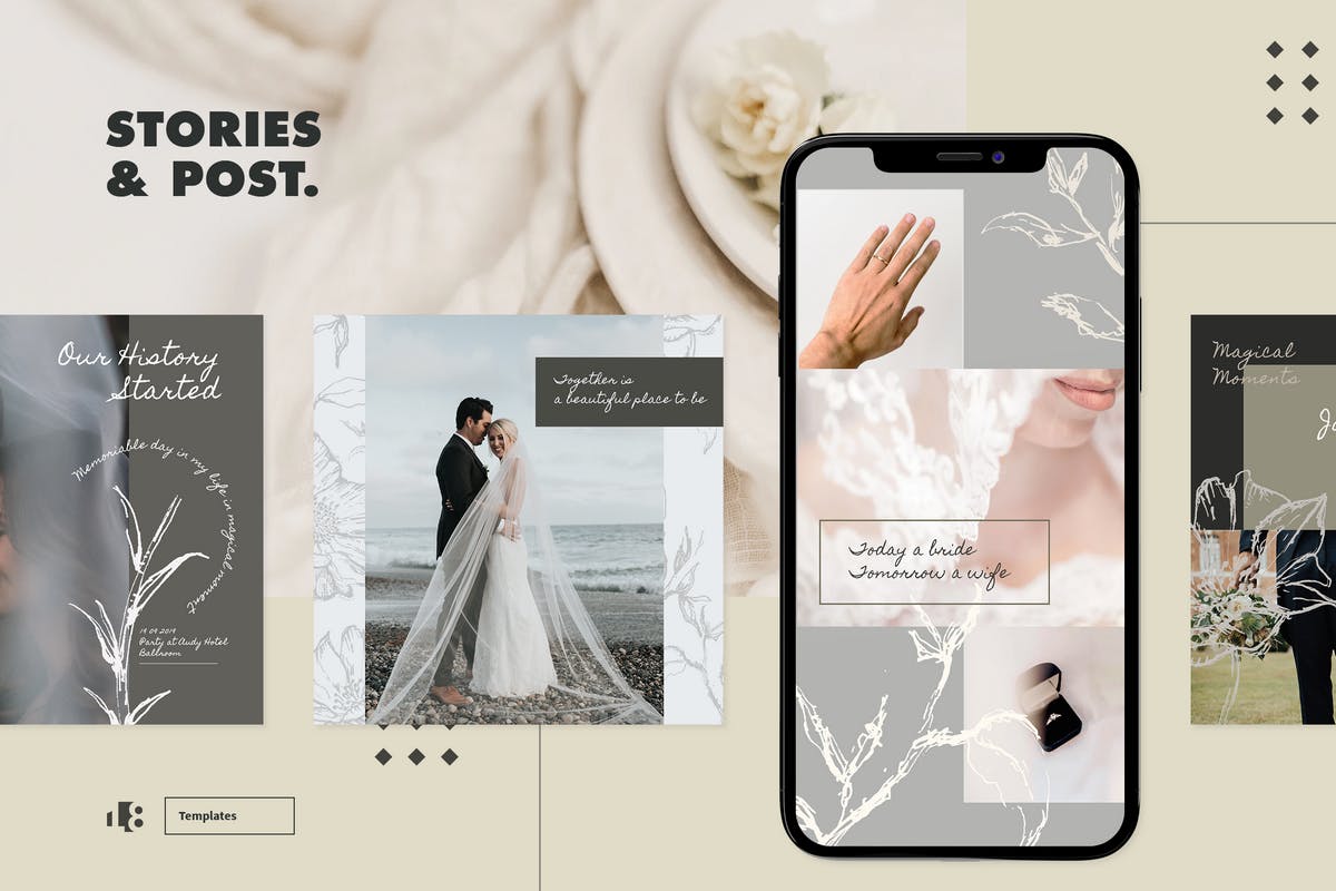 婚礼婚纱摄影Instagram社交贴图设计模板素材库精选v1 Instagram Template v1插图(2)
