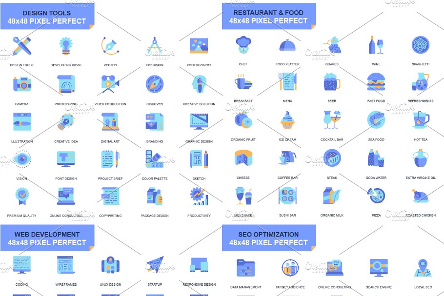 现代多领域蓝色扁平化设计图标 Flat Icons Blue Style插图(1)