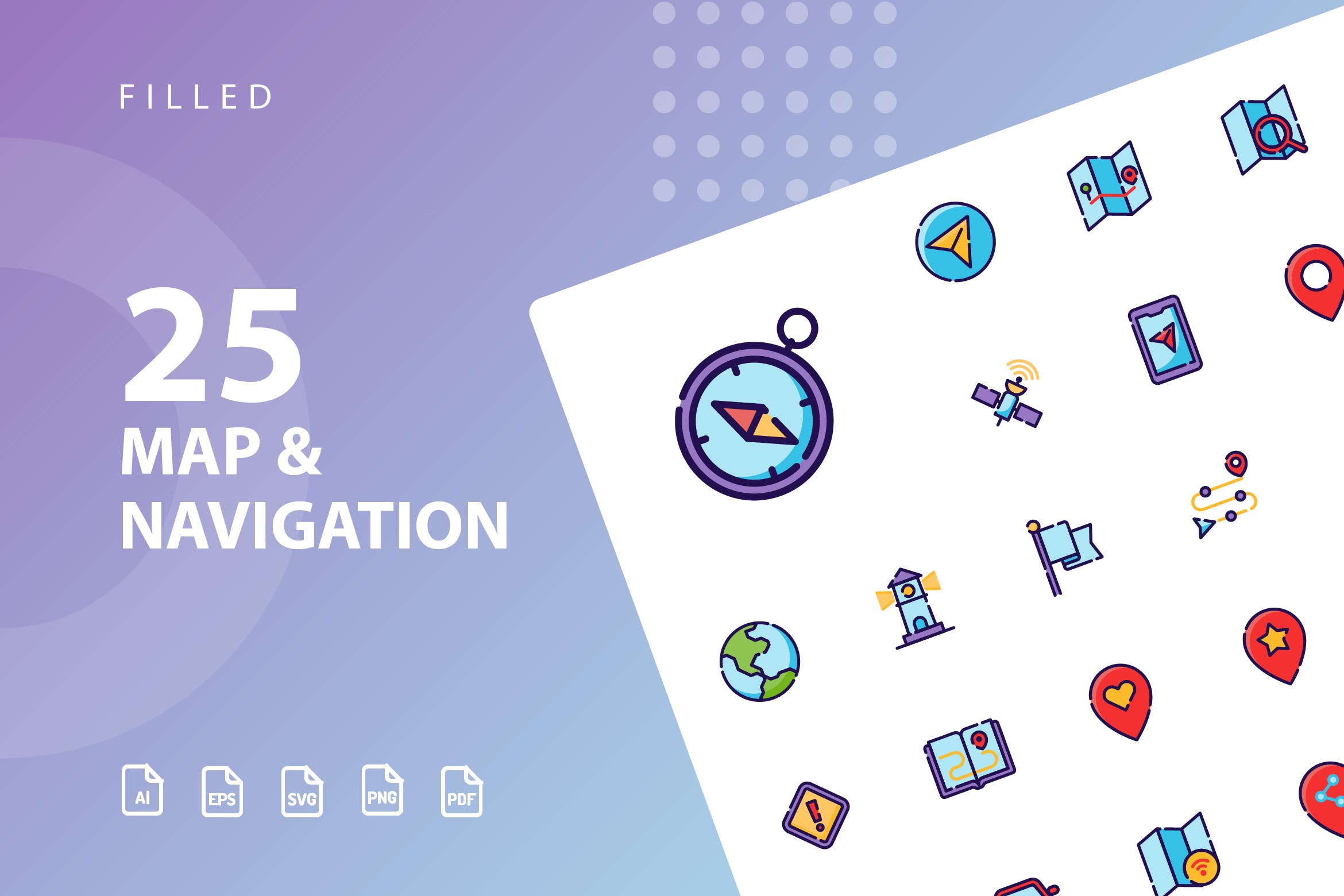 25枚地图导航矢量填充素材库精选图标 Map & Navigation Filled插图