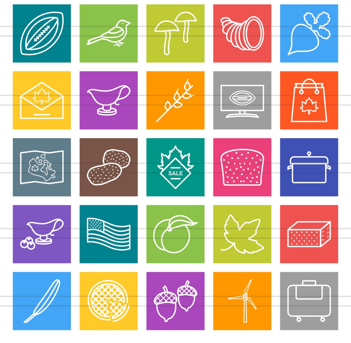50枚感恩节主题彩色矢量线性素材库精选图标 50 Thanksgiving Line Multicolor B/G Icons插图(2)