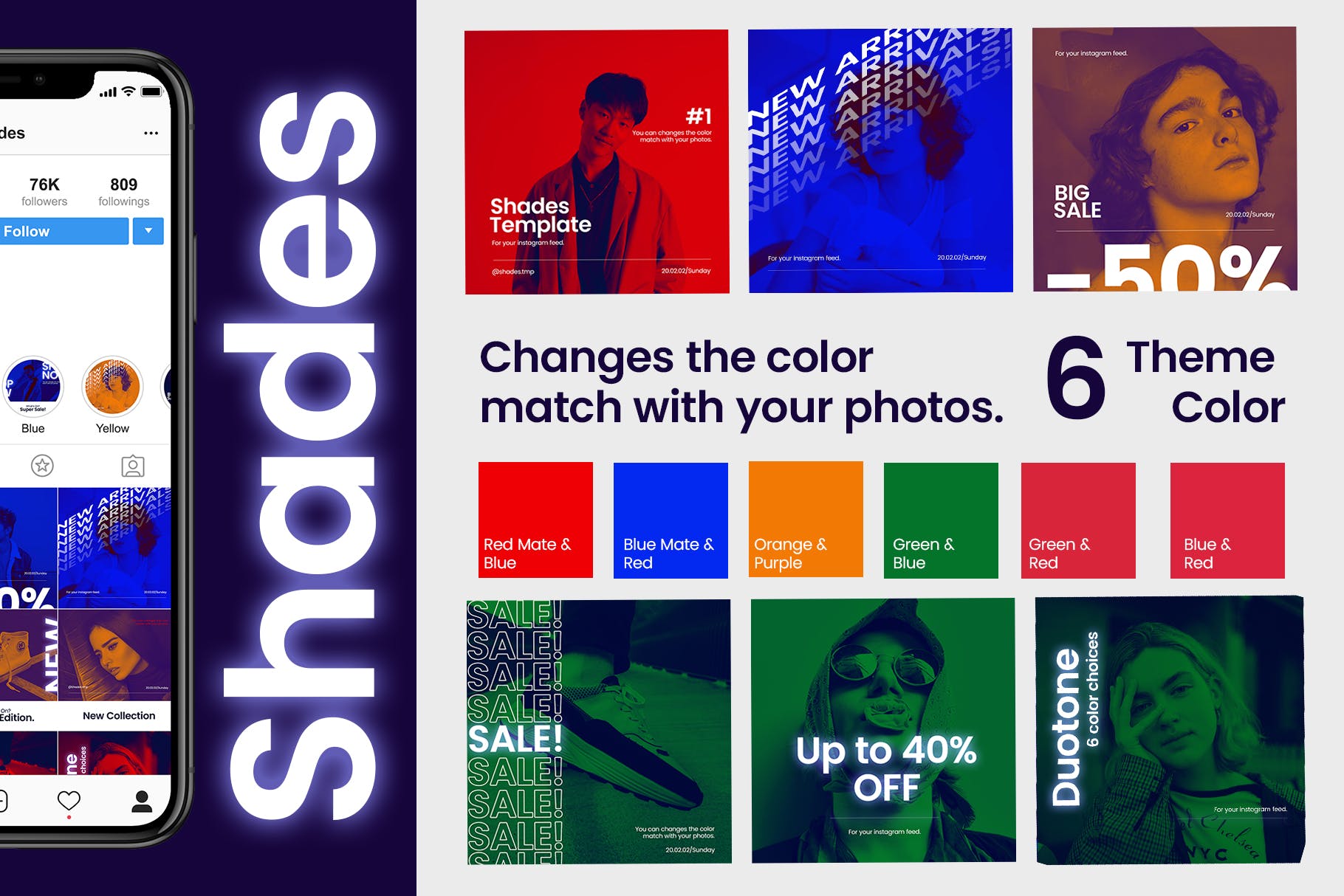 18款社交媒体品牌推广贴图设计PSD模板素材库精选 Shades Post + Story Social Media Template – JJ插图(3)