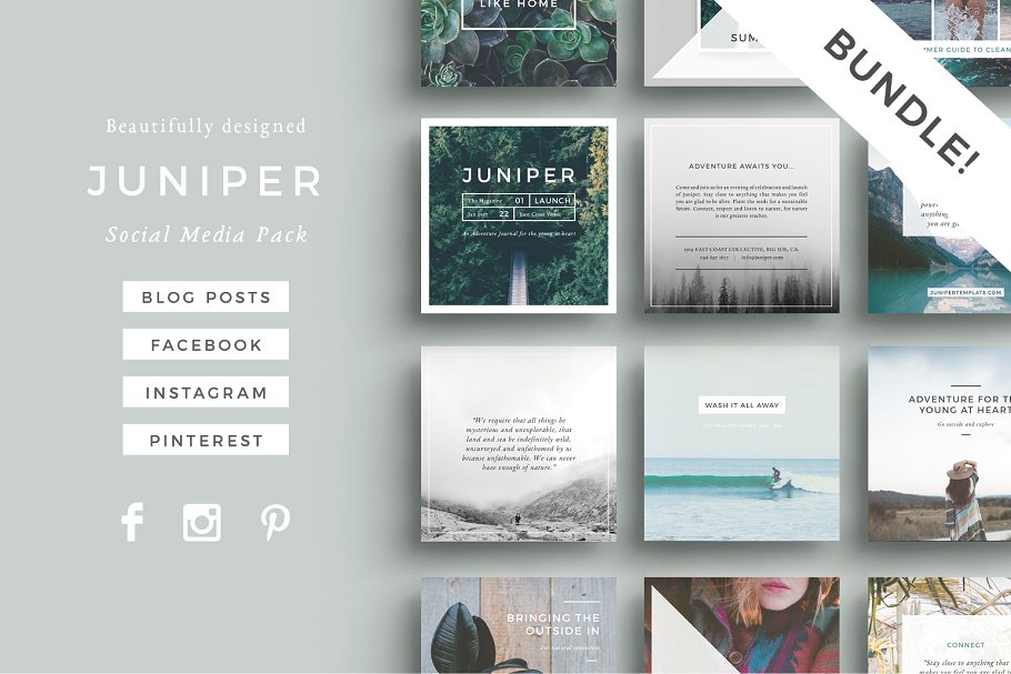 社交媒体风景类贴图模板素材库精选 J U N I P E R  Social Media BUNDLE插图
