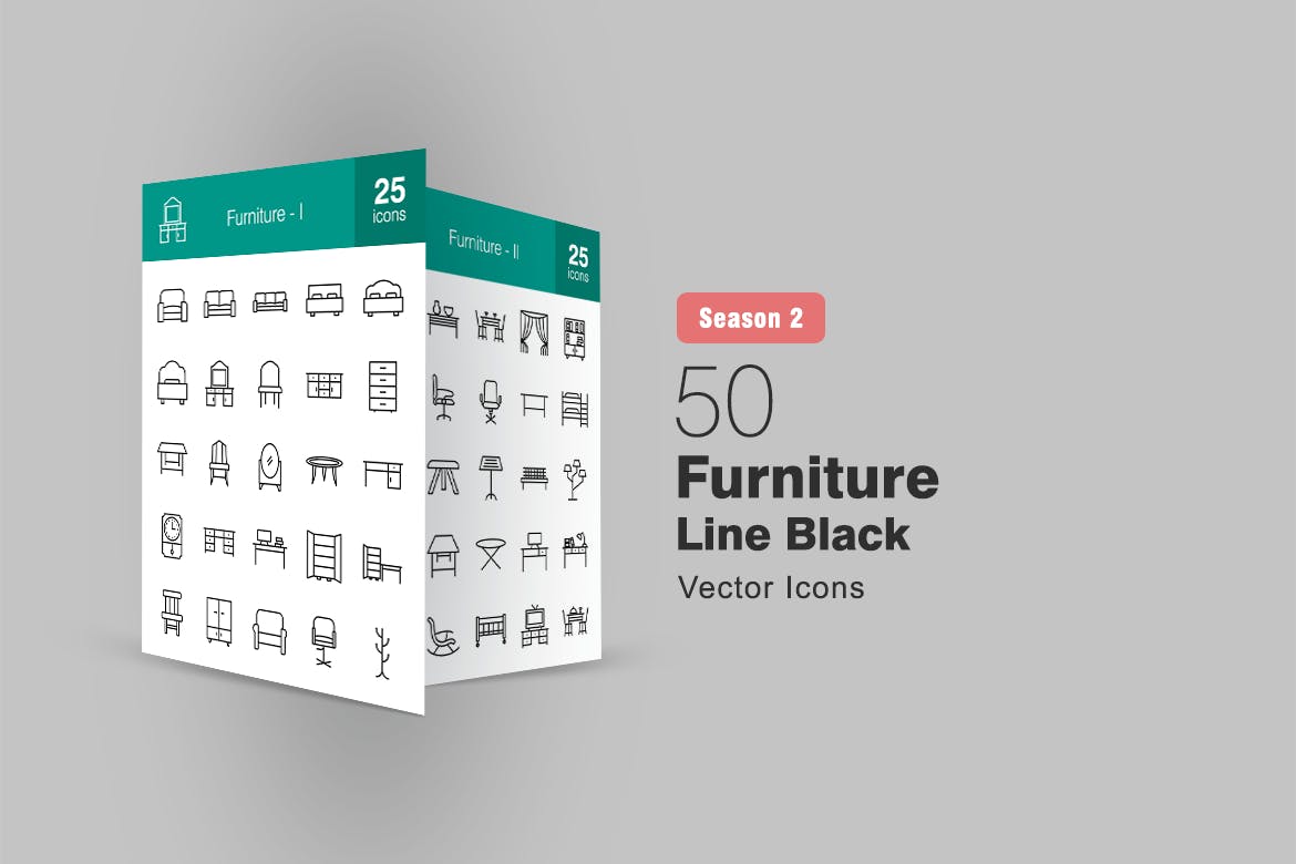 50枚家具系列线性素材库精选图标 II 50 Furniture Line Icons Season II插图