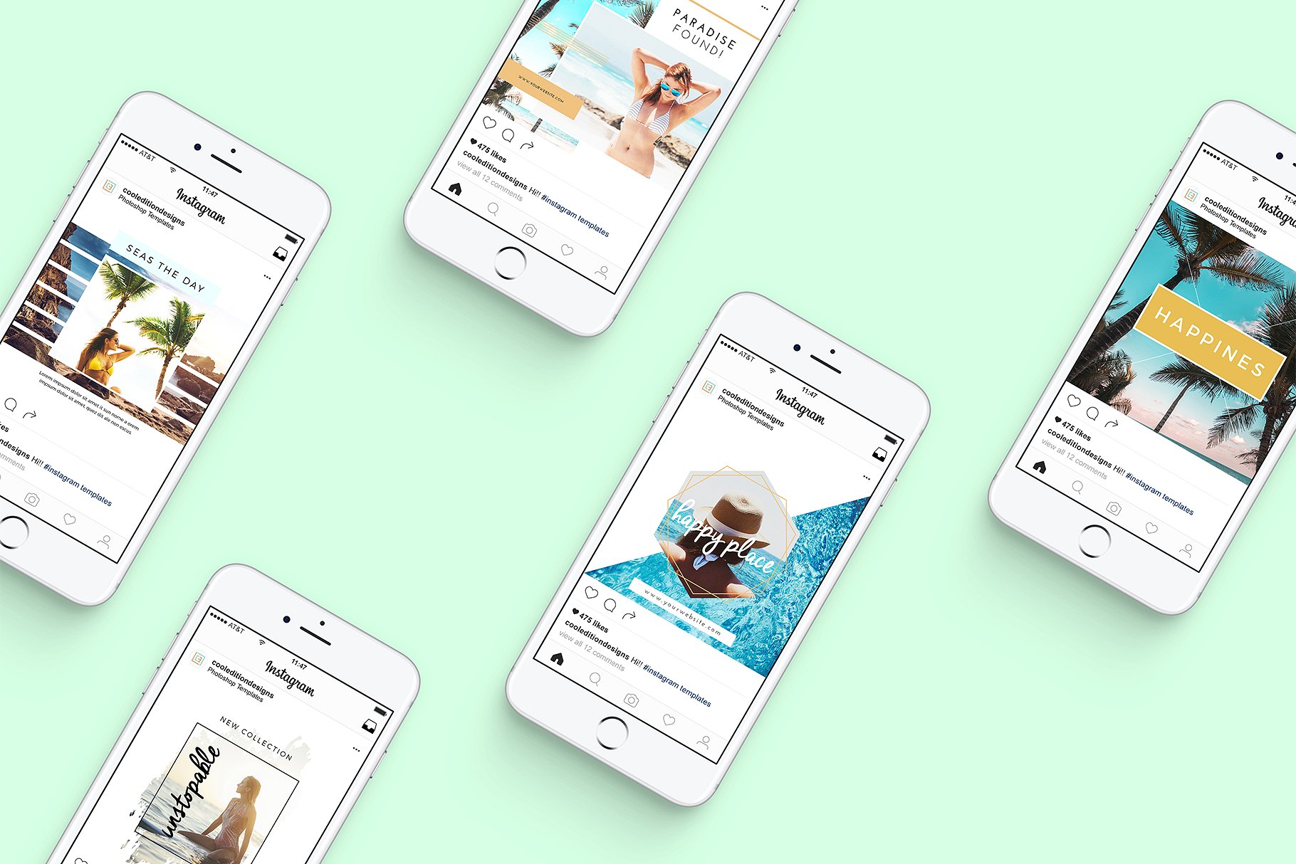 创意几何图案Instagram文章贴图模板素材库精选 Beachy Mood – Instagram Posts插图(8)