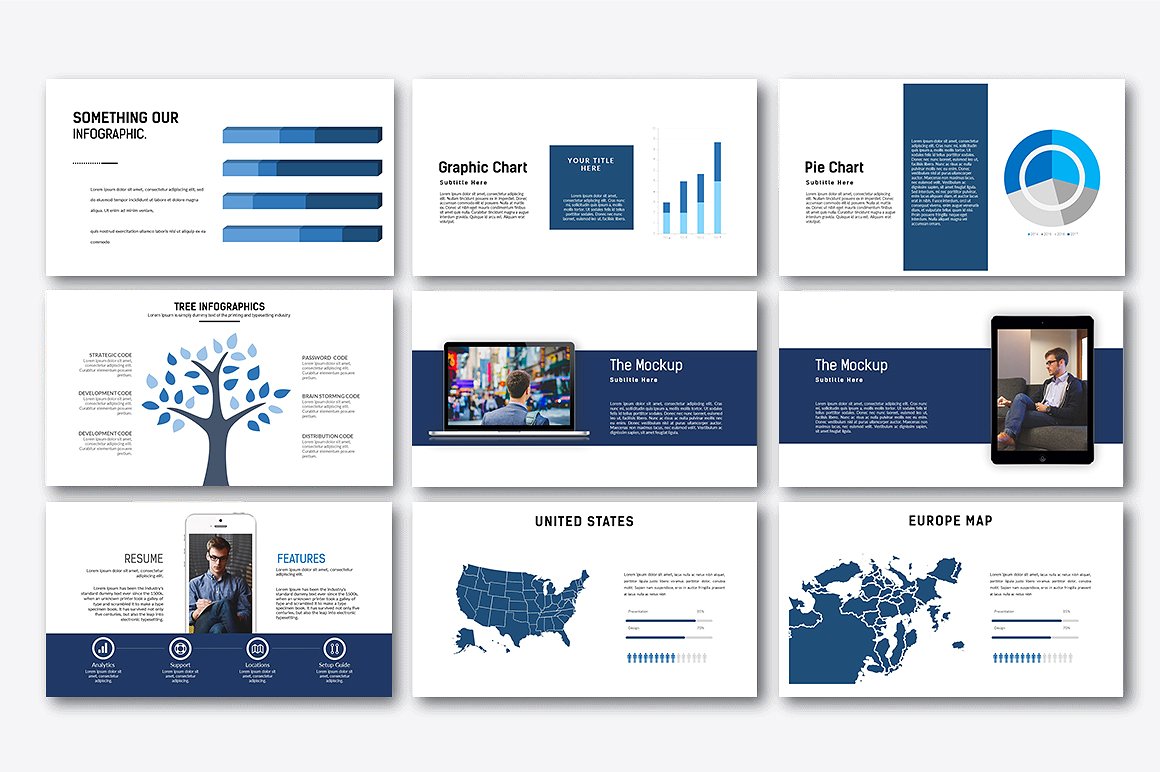 蓝色系扁平设计的商业化PPT模板下载[ppt,pptx]插图(4)