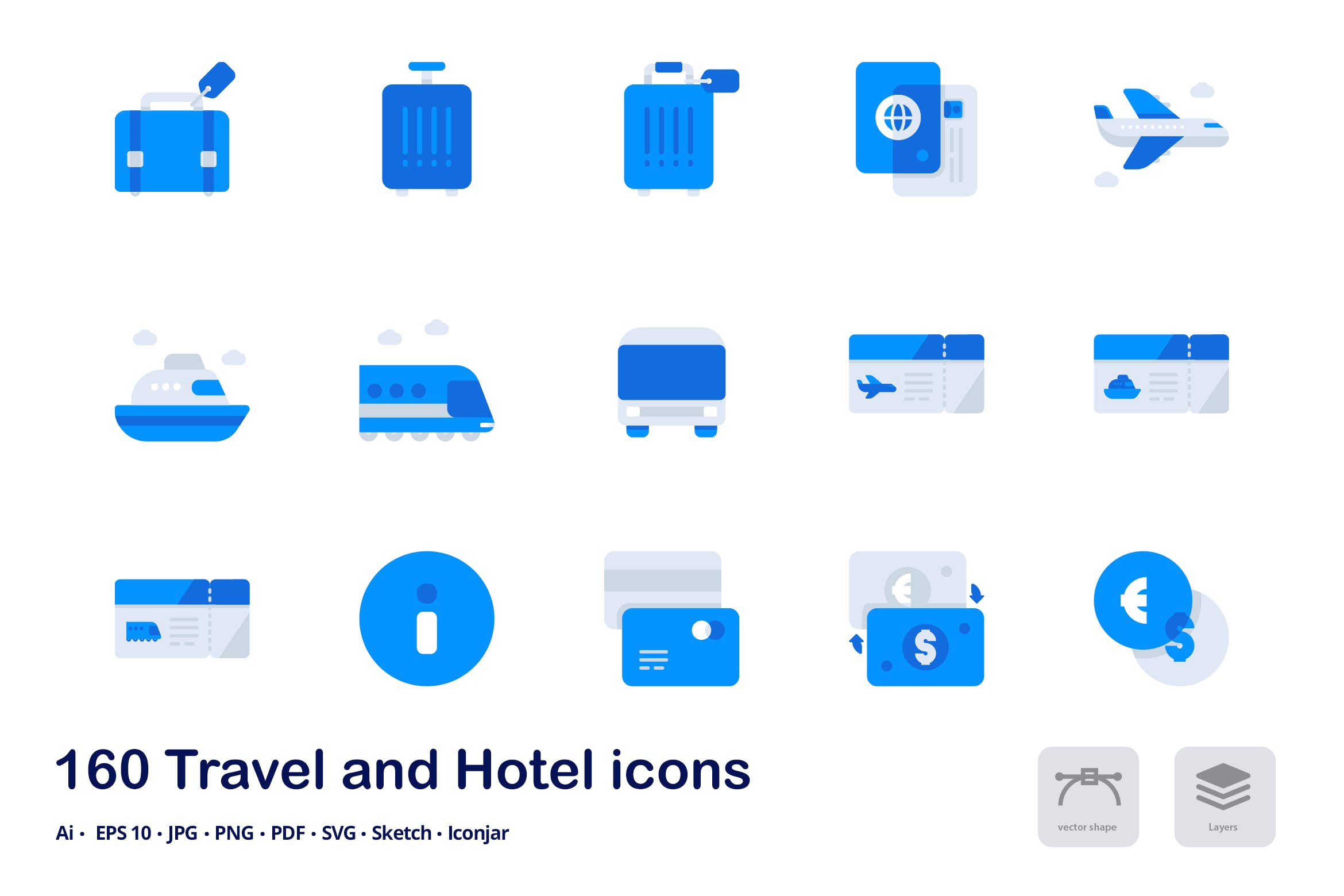 旅游&酒店主题双色调扁平化矢量图标 Travel and Hotel Accent Duo Tone Flat Icons插图