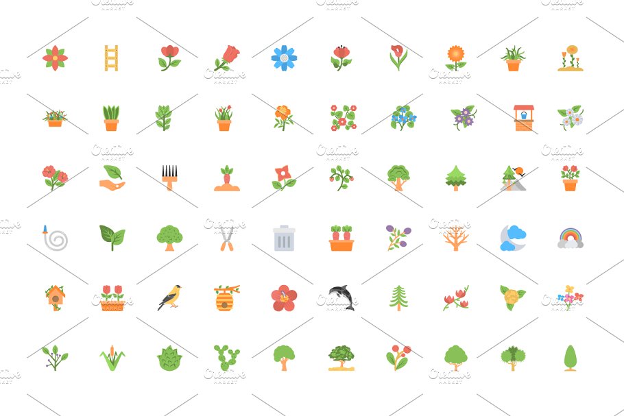 170个扁平化大自然植物彩色图标 170 Flat Nature Icons插图(2)
