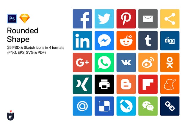 25枚主流社交媒体图标[6种设计风格] 25 Most Popular Social Media Icons in 6 shapes插图(3)