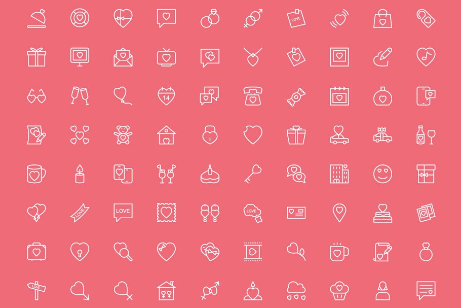 100+爱情和浪漫主题矢量图标 100+ Love and Romance Vector Icons插图(1)