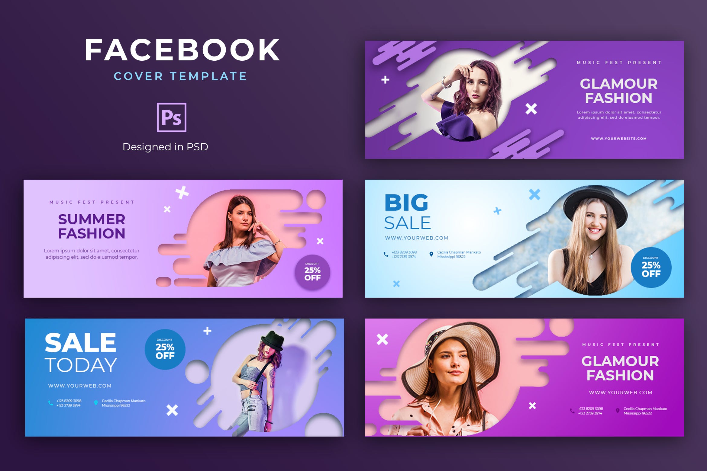 时尚产品促销广告Facebook主页封面设计模板素材库精选 Fashion Promo Facebook Cover Template插图