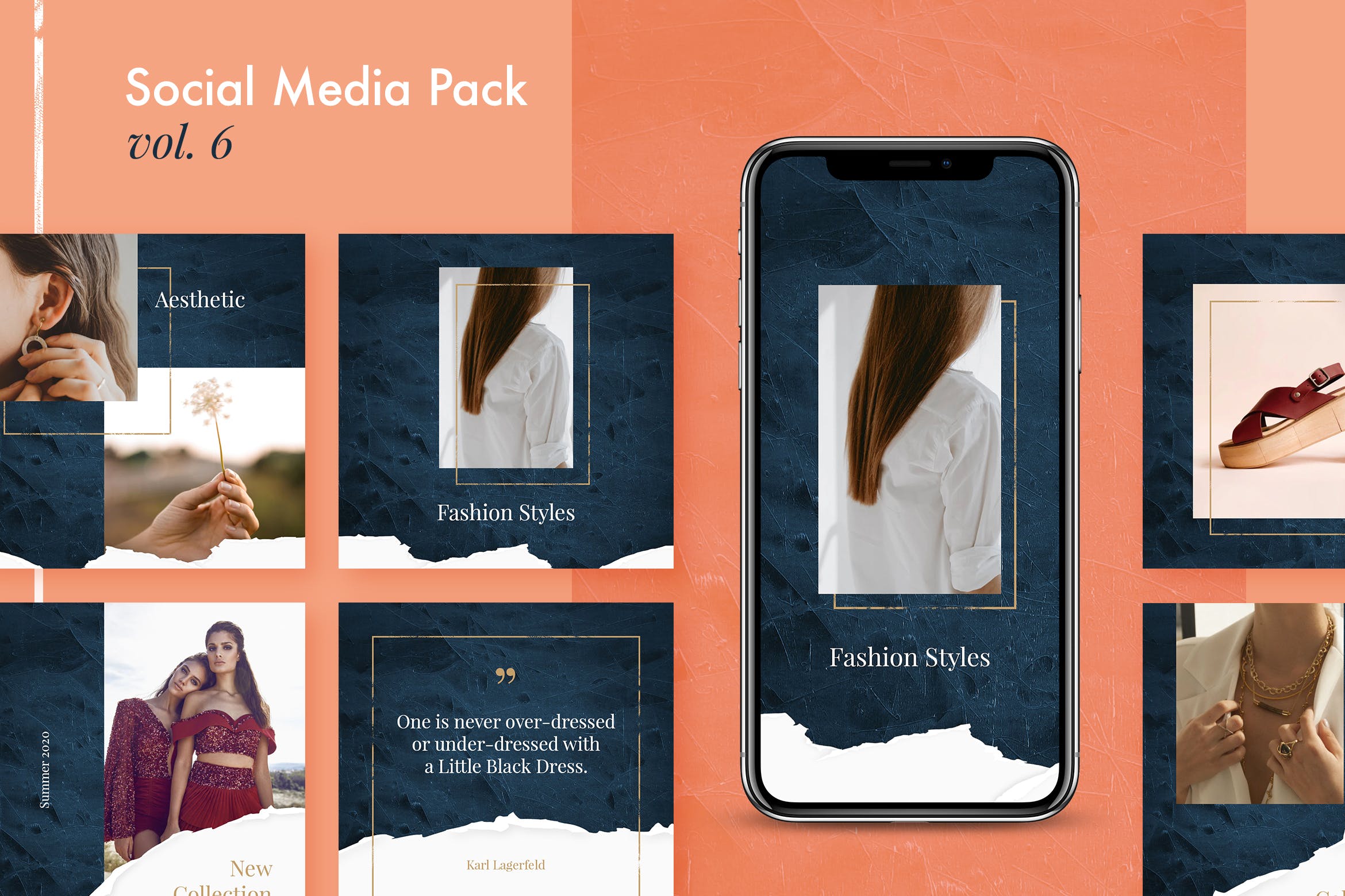 Instagram社交平台撕纸艺术风格图片设计模板素材库精选v6 Instagram Posts + Stories (Vol.6)插图
