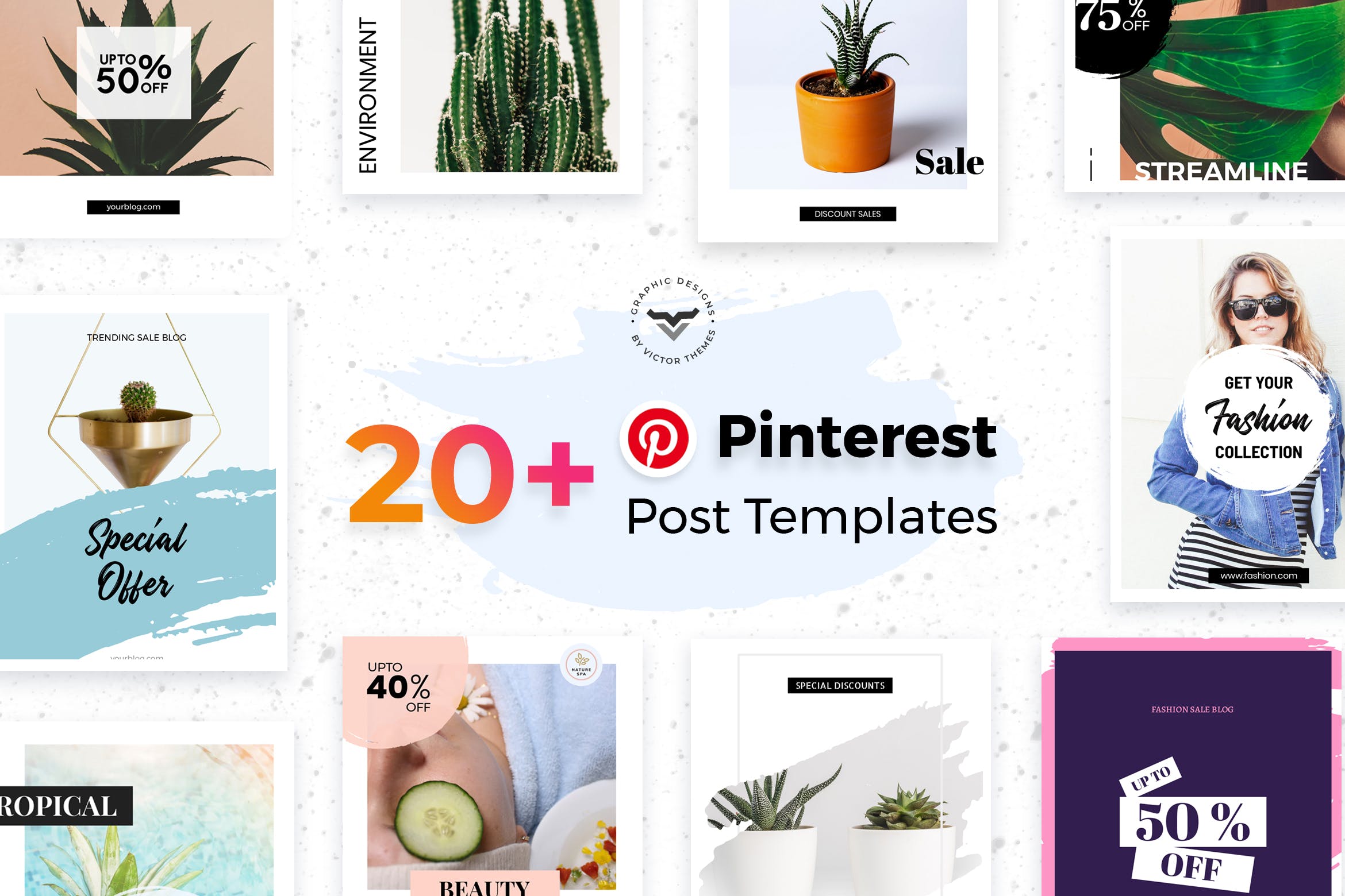 20+Pinterest社交文章简约时尚风格贴图设计模板素材库精选 Pinterest Social Media Templates插图