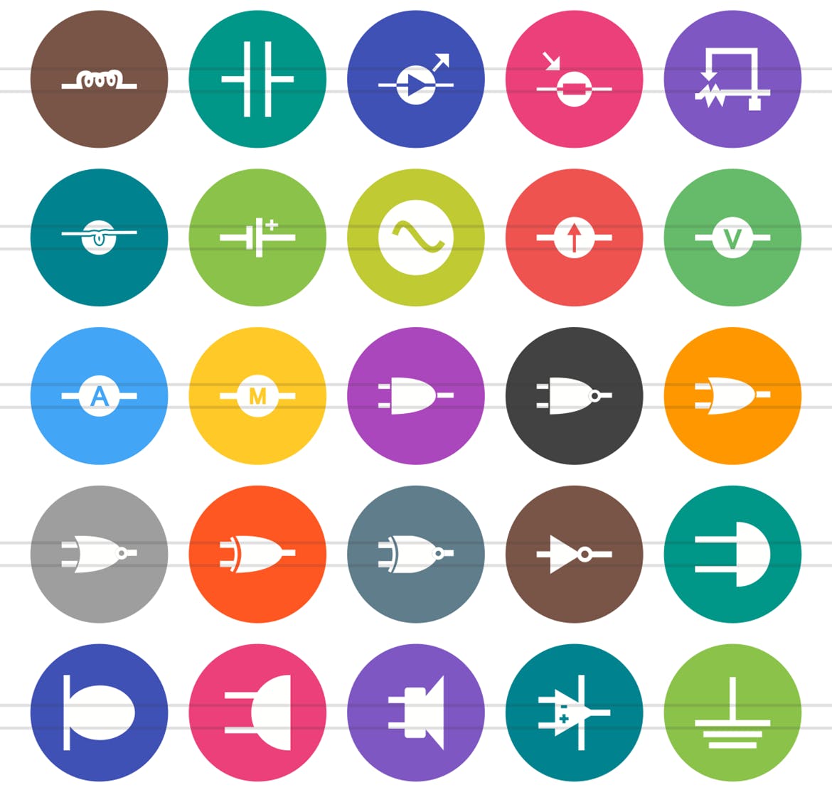 50枚电路线路板主题扁平风圆形素材库精选图标 50 Electric Circuits Flat Round Icons插图(2)