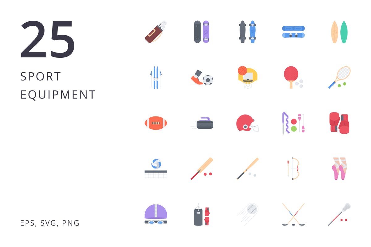 25枚运动器材矢量图标合集 Sport Equipment 25插图
