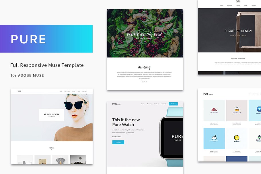 创意工作室个人博客Muse网站模板素材库精选 Pure – Full Responsive Muse Template插图