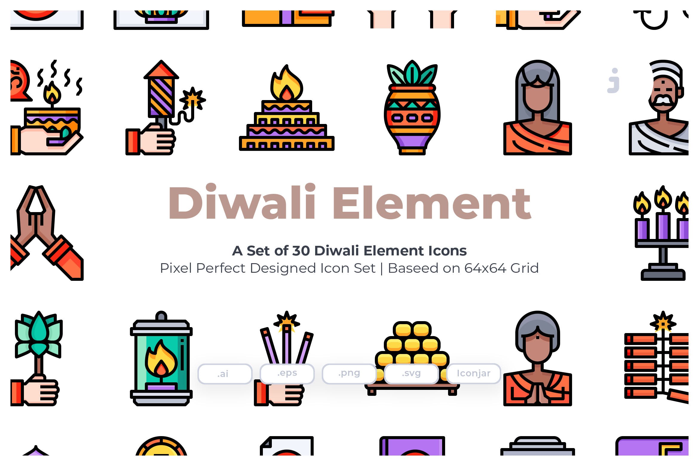 30枚排灯节节日元素矢量图标 30 Diwali Element Icons插图