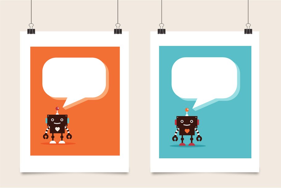 复古老式机器人图标集 Vintage robots set插图(2)