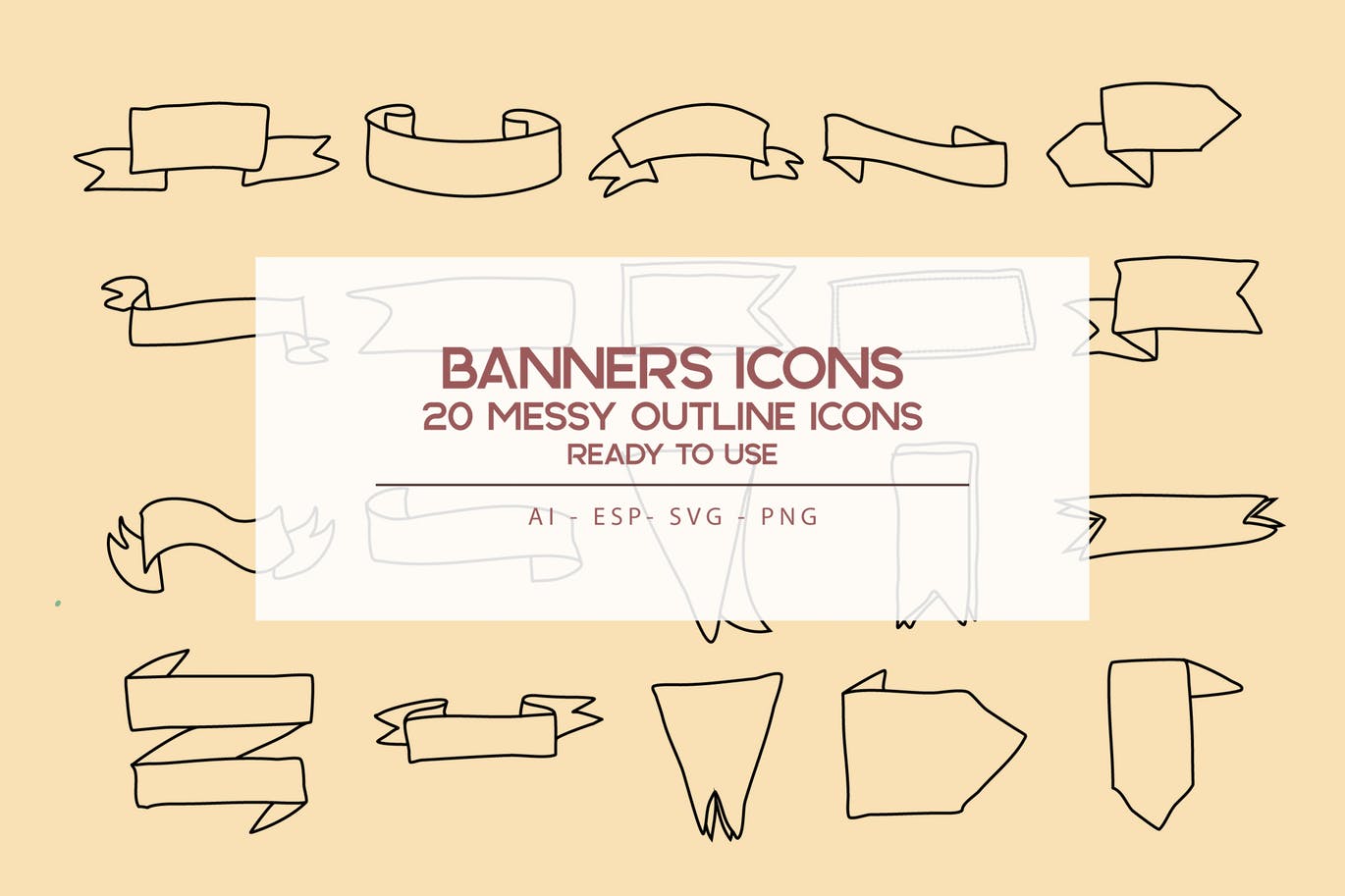 20枚横幅手绘草图矢量轮廓素材库精选图标 Banners outline Icons Set插图