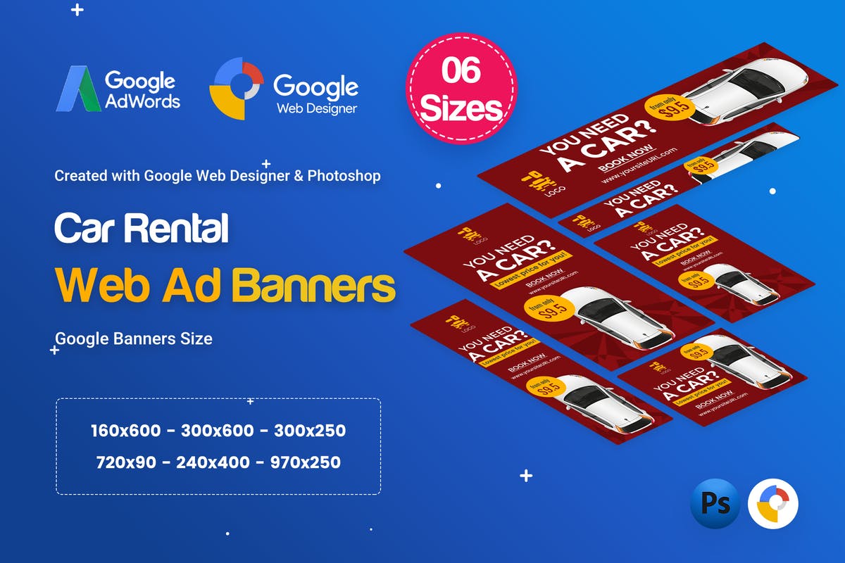 汽车租赁HTML5横幅素材库精选广告模板素材 Car Rental HTML5 Banners Ad D25 – GWD & PSD插图