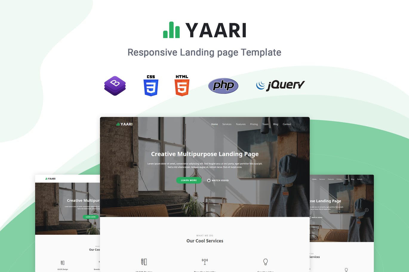 应用开发/业务代理等多用途着陆页HTML模板素材库精选 Yaari – Responsive Landing page Template插图