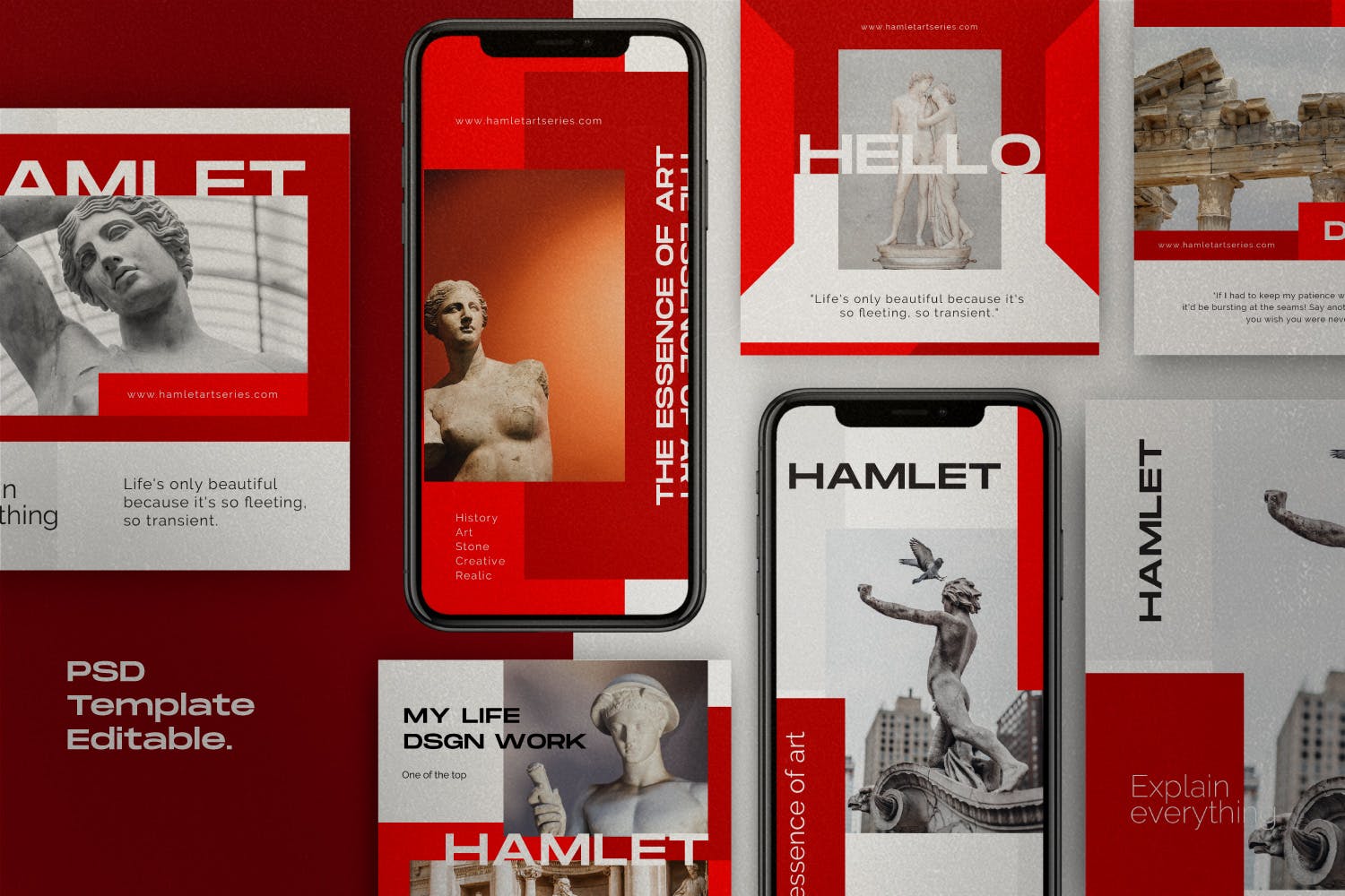 红色设计风格Instagram贴图&品牌故事设计素材包v2 HAMLET PACK 2 – Instagram Template + Stories插图(1)