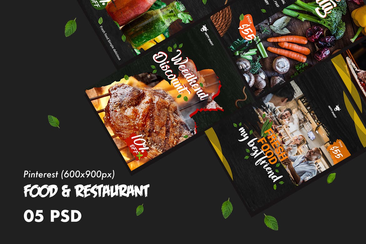 西式美食＆西餐主题Pinterest社交广告设计PSD模板素材库精选 Food & Restaurants Pinterest PSD Template插图(1)