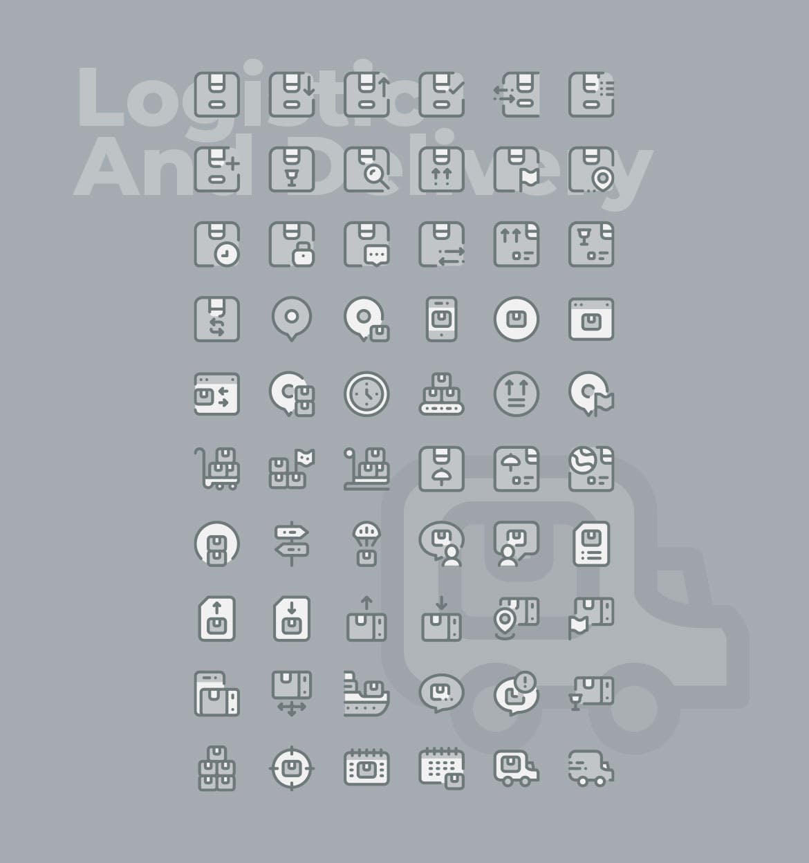 60枚物流配送主题矢量双色调素材库精选图标 60 Logistic & delivery Icons  –  Two Tone Style插图(1)