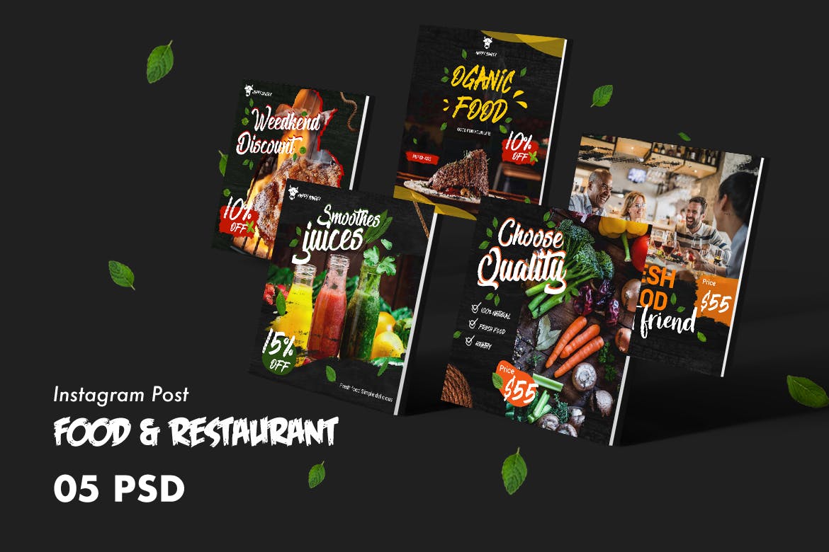 西式美食&餐厅Instagram社交信息流贴图设计PSD模板素材库精选 Food & Restaurants Instagram Post PSD Template插图(1)
