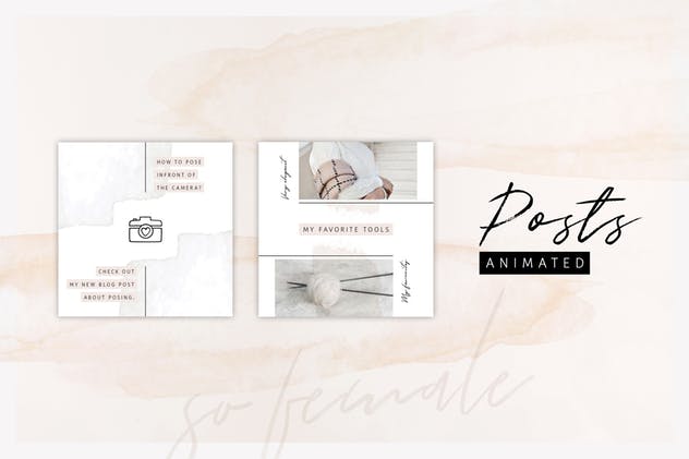 社交新媒体时尚潮流主题广告PSD动画模板v3 ANIMATED Instagram Posts – So Female插图(9)