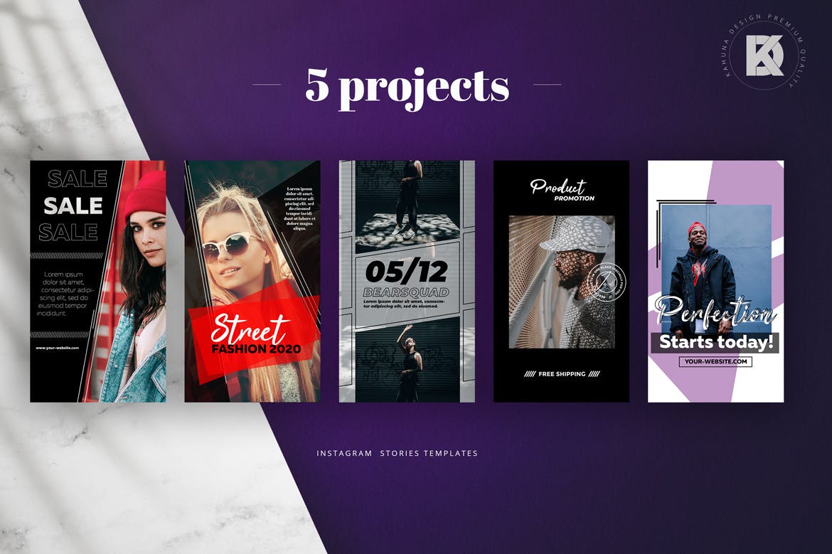 Instagram时尚品牌故事设计模板素材库精选素材 Instagram Trendy Stories Pack插图(2)