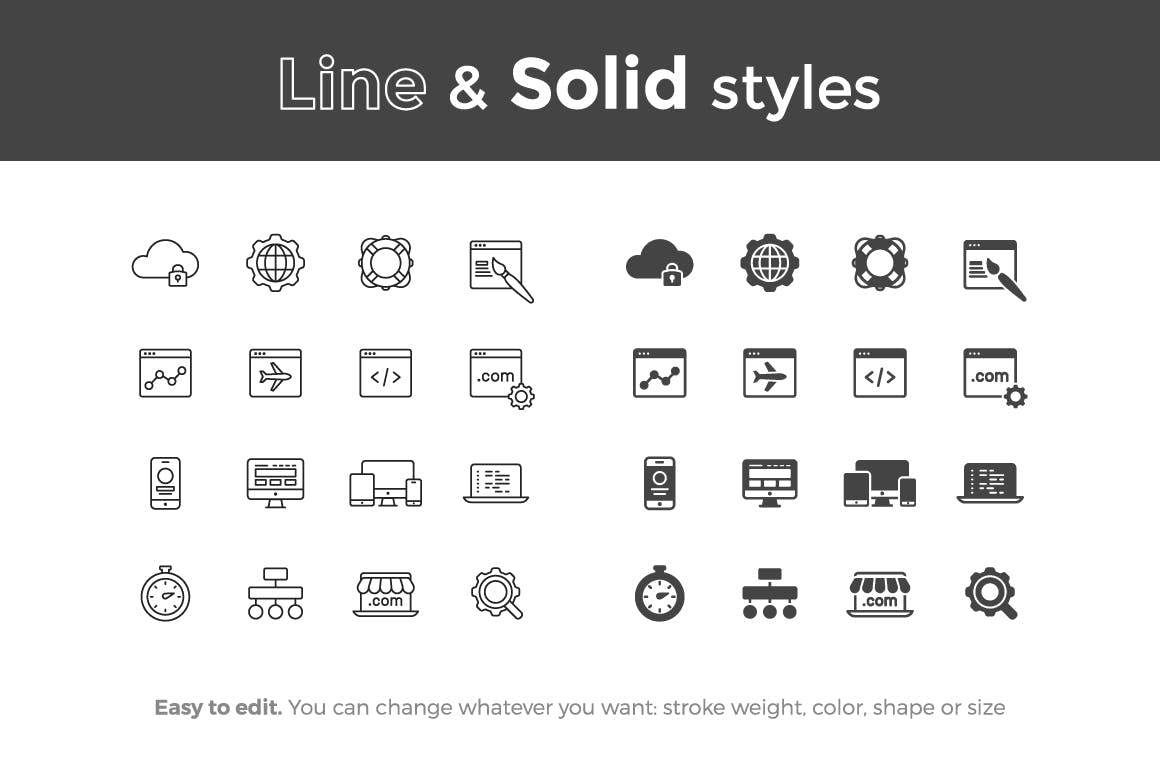 16枚网站开发主题矢量线性＆Solid素材库精选图标 Web Development Icons插图(1)
