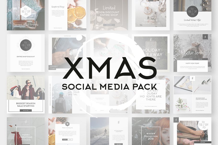 圣诞冬季主题社交媒体贴图模板素材库精选 XMAS Stylish Social Media Pack插图