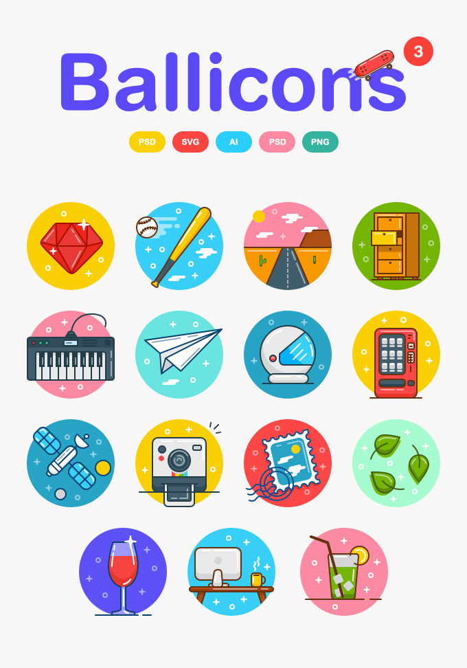 超酷的Ballicons 3图标免费版[AI, EPS, PNG, SVG, AI]插图