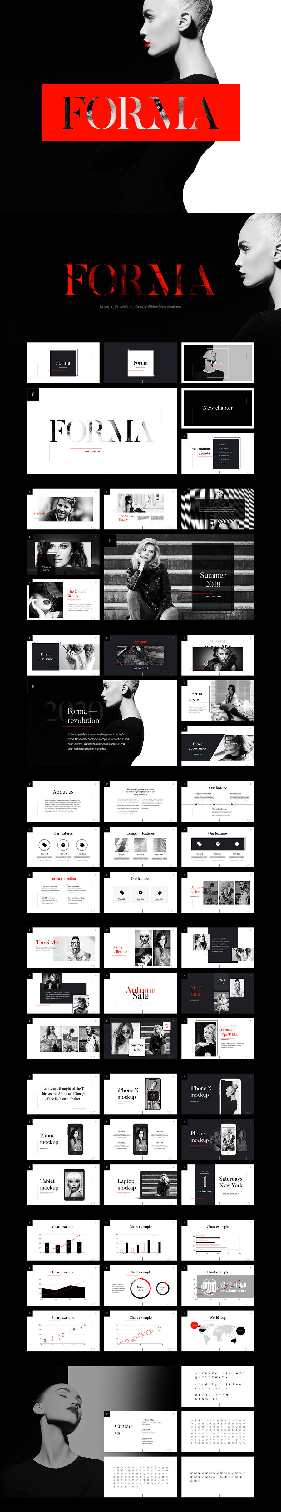 素材库下午茶：时尚简约高端的新锐视觉PPT模板下载[pptx,key]